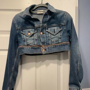 Cotton Citizen Cropped Denim Jacket  - blue with rose gold zipper, size xs